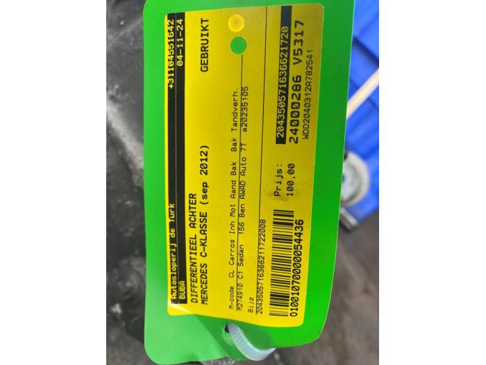 Differentieel achter van een Mercedes-Benz C (W204) 1.6 C-180 16V BlueEfficiency 2012