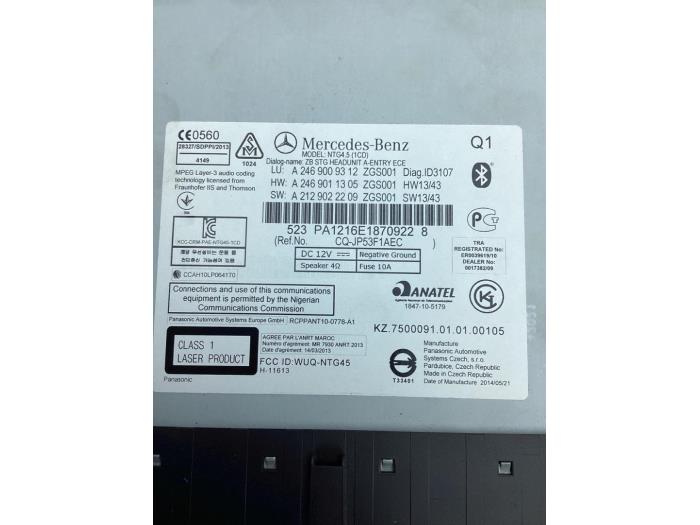 Navigeringssystem från en Mercedes-Benz B (W246) 1.5 B-180 CDI,d 16V 2014