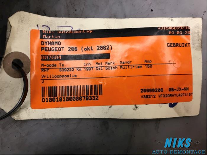 Dynamo van een Peugeot 206 (2A/C/H/J/S) 2.0 XS,XT HDi 2002