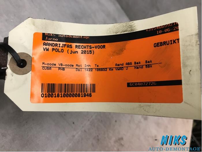 Front drive shaft, right from a Volkswagen Polo V (6R) 1.4 TDI DPF BlueMotion technology 2015