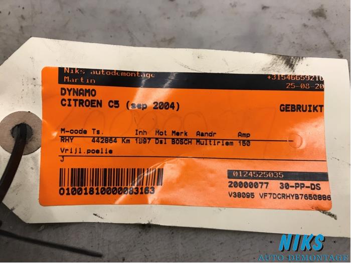Dynamo from a Citroën C5 I Berline (DC) 2.0 HDi 90 2004