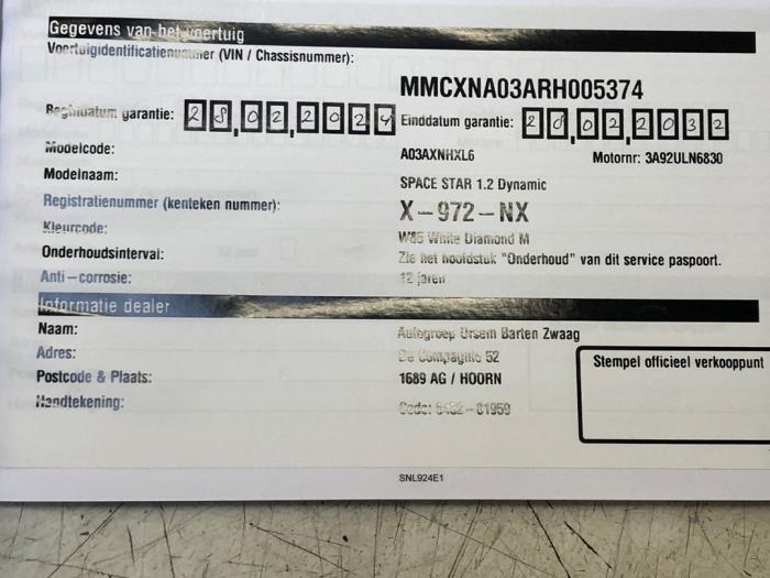 Mitsubishi Space Star 1.2 12V Skrotfordon (2024, WIT)