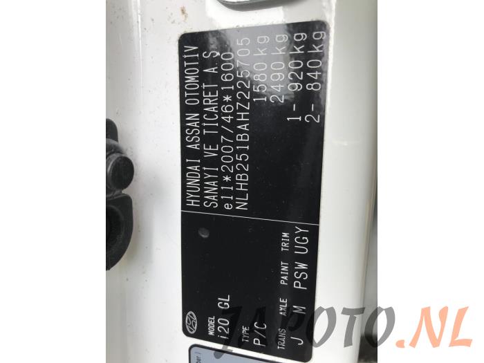 Hyundai i20 1.2i 16V Sloopvoertuig (2016, Wit)