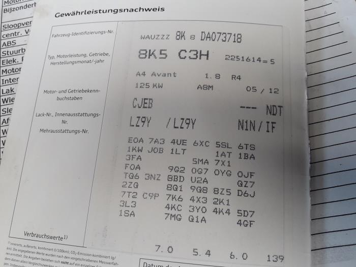 Audi A4 Avant 1.8 TFSI 16V Skrotfordon (2012, ZWART)